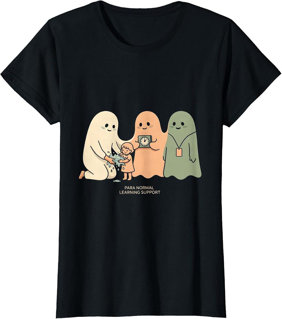 Women's Para Normal Learning Support Paraeducator Halloween Ghost T-Shirt - Black