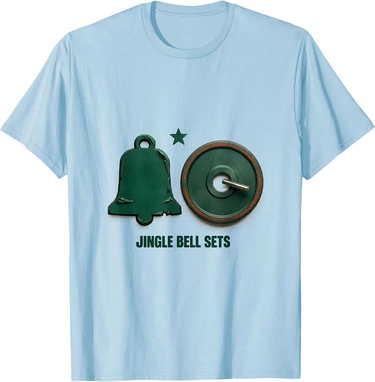 Men's Jingle Bell Sets Funny Christmas Gym Workout Weightlifting T-Shirt - Baby Blue