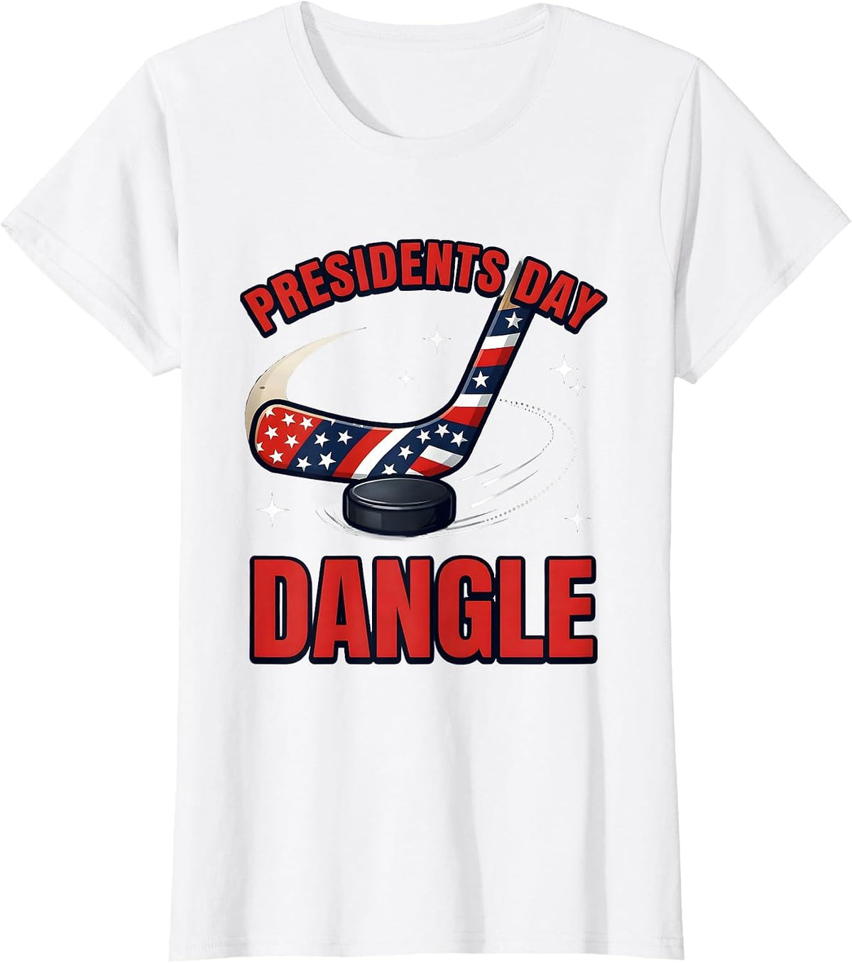 Women's Presidents Day Dangle Cartoon Hockey Player Tournament T-Shirt - White