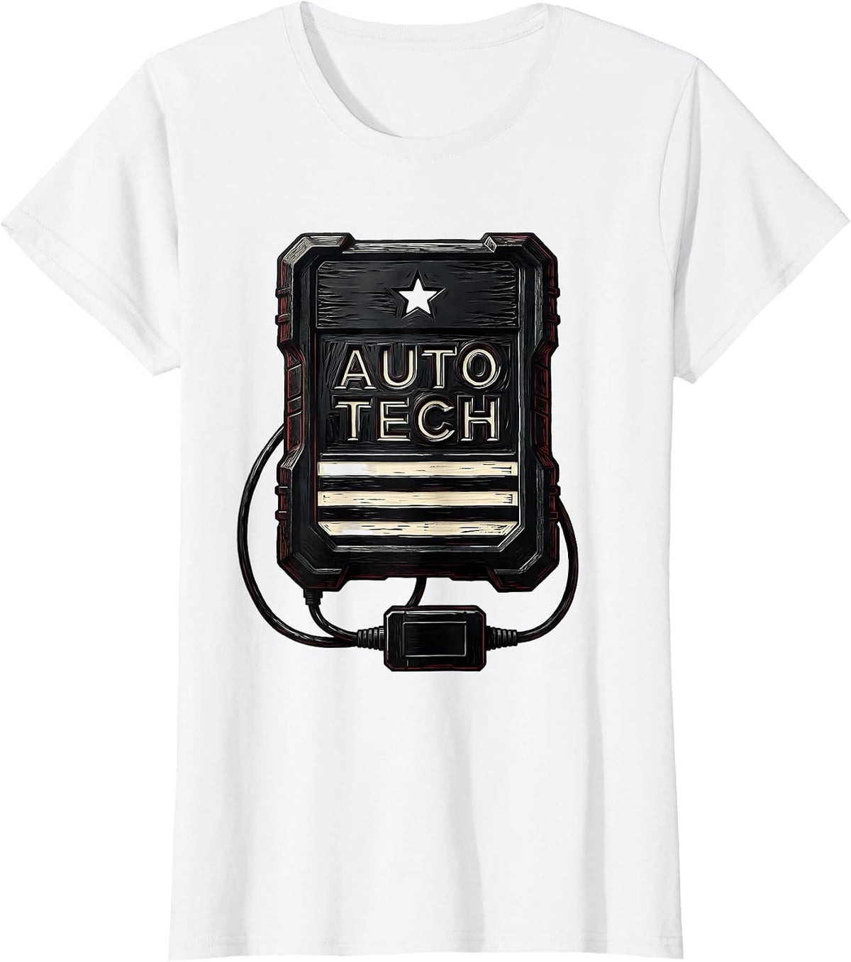 Auto Tech Linocut American Flag Mechanic Gift for Oilfield T-Shirt - White