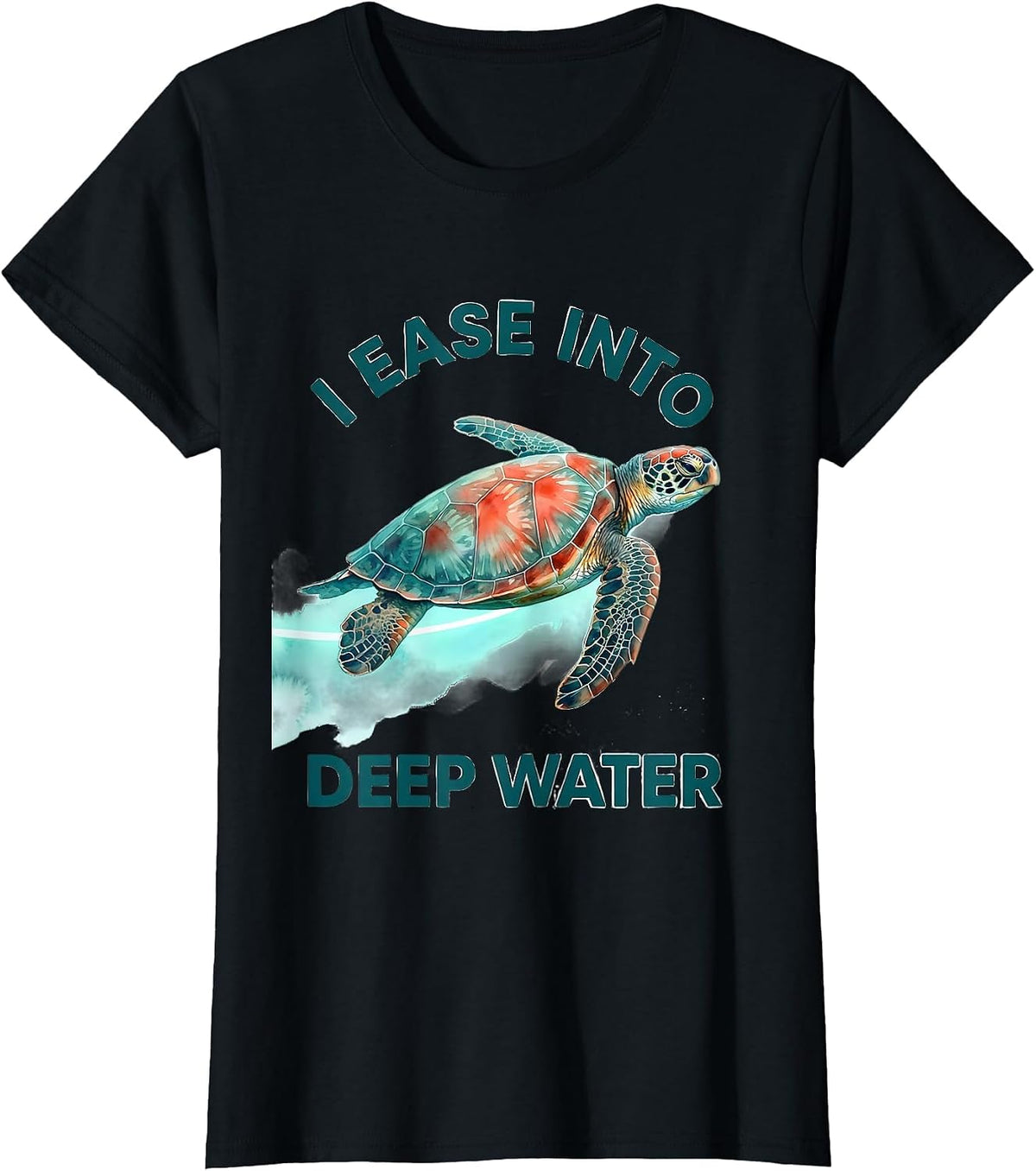 I Ease Into Deep Water Watercolor Sea Turtle Beach Vacation T-Shirt - Black