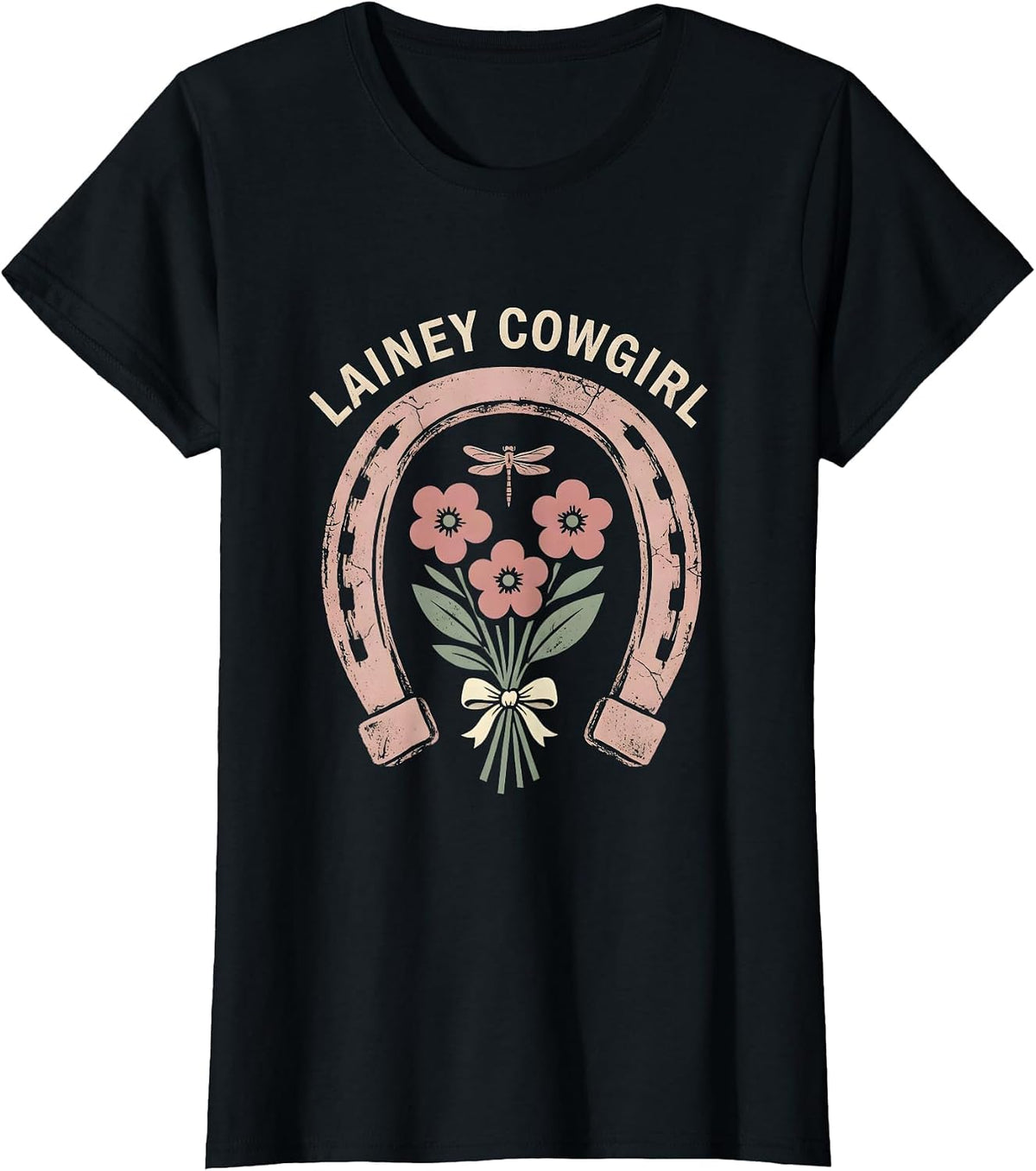 Women's Lainey Cowgirl Floral Boho Western Name Gift for Girls T-Shirt - Black