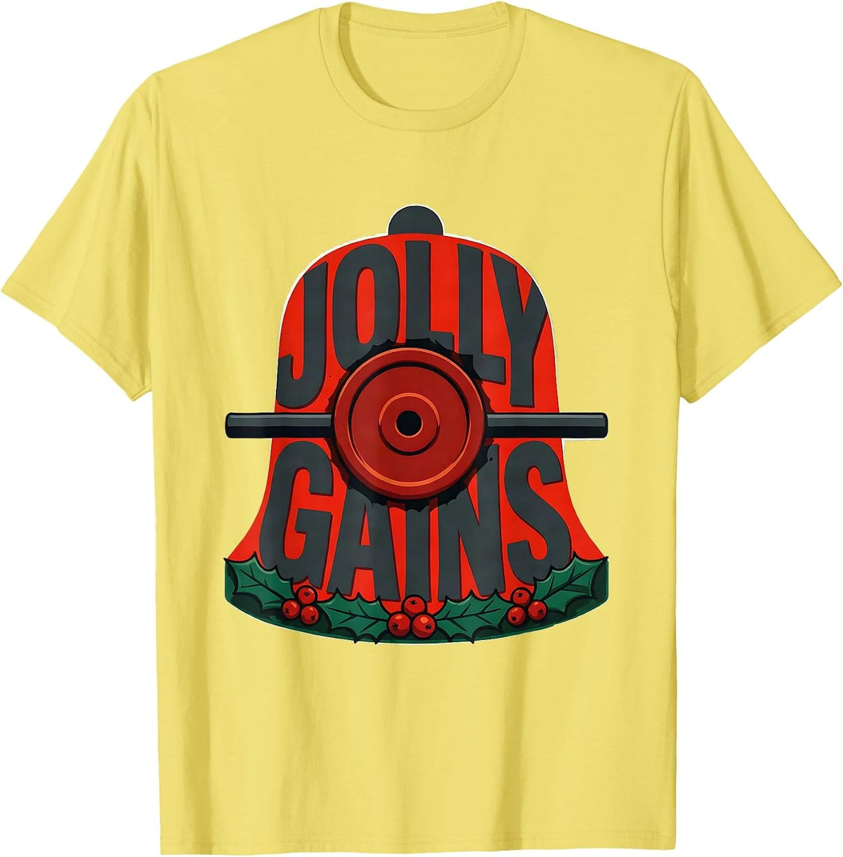 Men's Jolly Gains Funny Christmas Gym Weightlifting Workout T-Shirt - Lemon Yellow