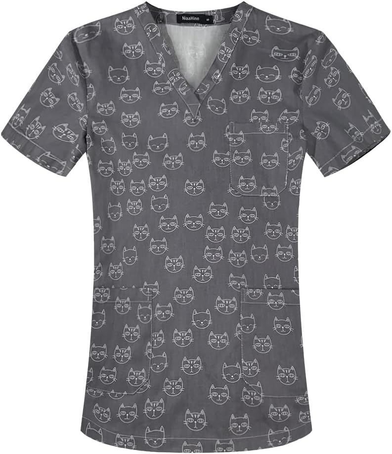 niaahinn Dental Scrub Tops Women Stretchy v-Neck Short Sleeve Medical Uniform Scrub T-Shirt for Women & Men - 62022