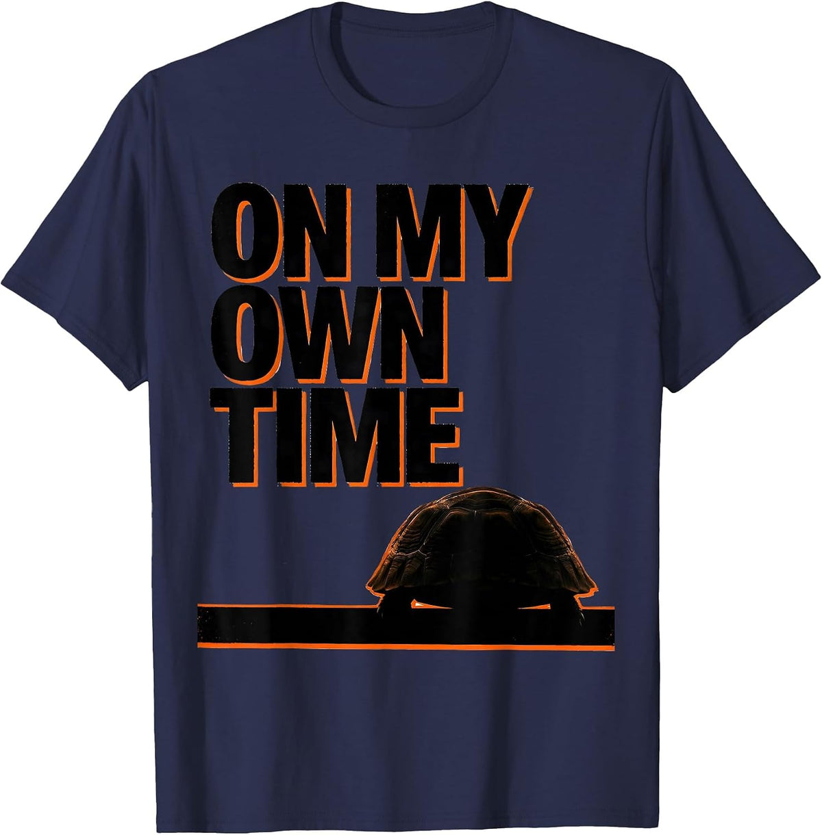 Men's On My Own Time Brutalist Turtle Lover Gift Tortoise Humor T-Shirt - Navy Blue