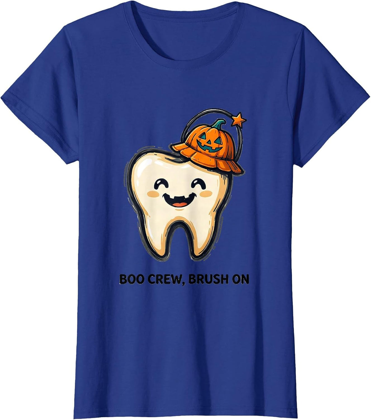 Women's Boo Crew Brush On Dental Squad Halloween Costume Humor T-Shirt - Royal Blue