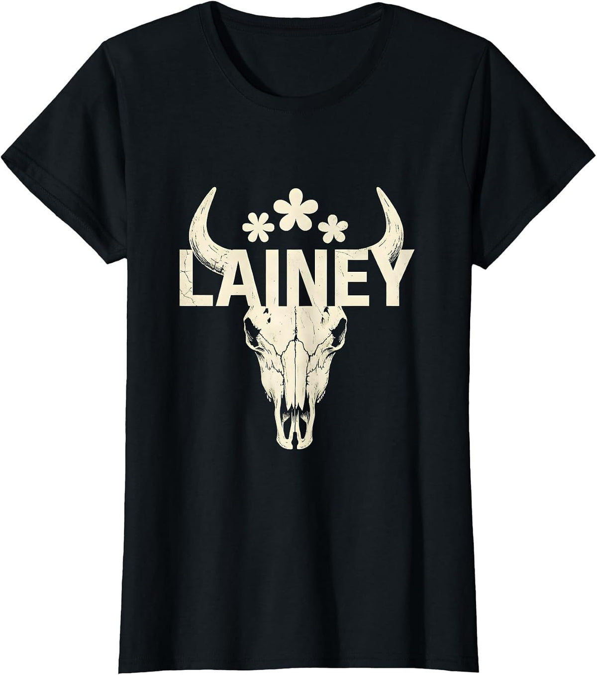 Women's Lainey Boho Western Cowgirl Gift for Girls First Name T-Shirt - Black