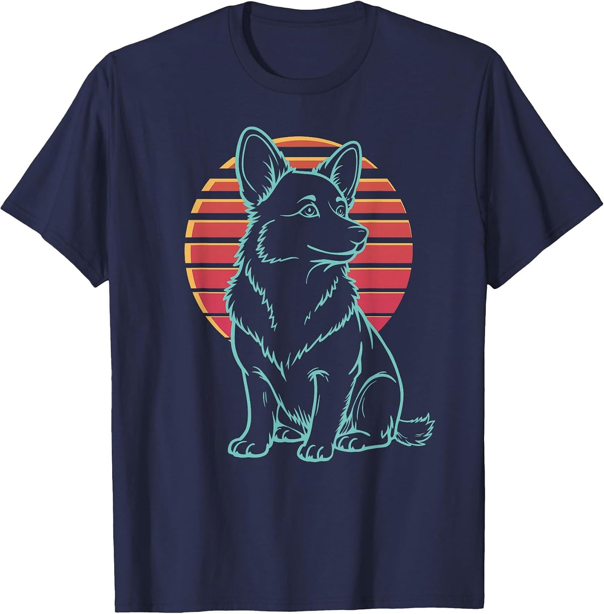 Corgi Pembroke Welsh Lover Dog Owner Retro Synthwave 80s T-Shirt - Navy Blue