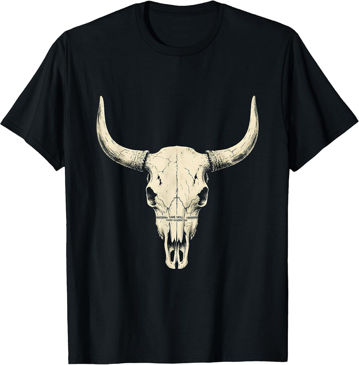 Men's Same Skull Third Generation Vintage Western Cowboy Cowgirl T-Shirt - Black
