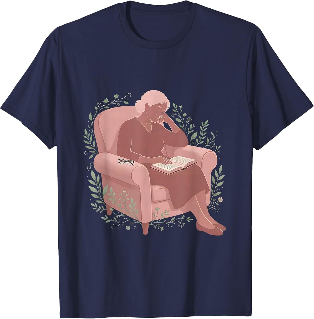 Men's Grandma Napping With Book Cozy Mimi Gift T-Shirt - Navy Blue