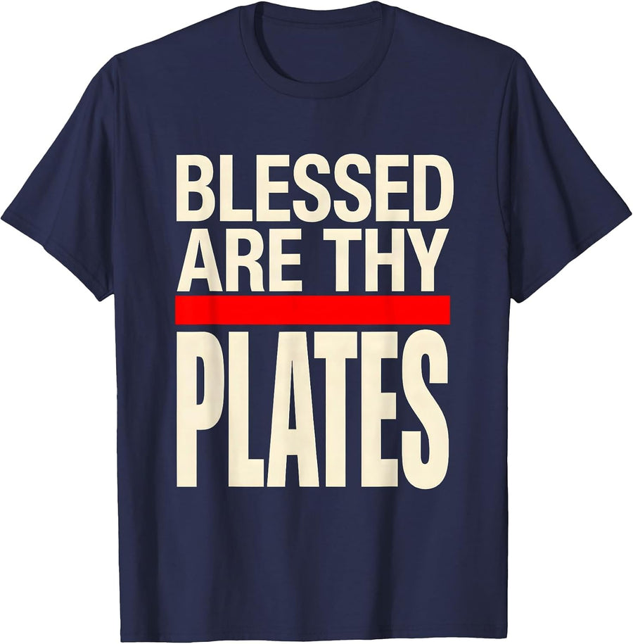 Blessed Are Thy Plates Funny Christian Weightlifting Gym T-Shirt - Navy Blue