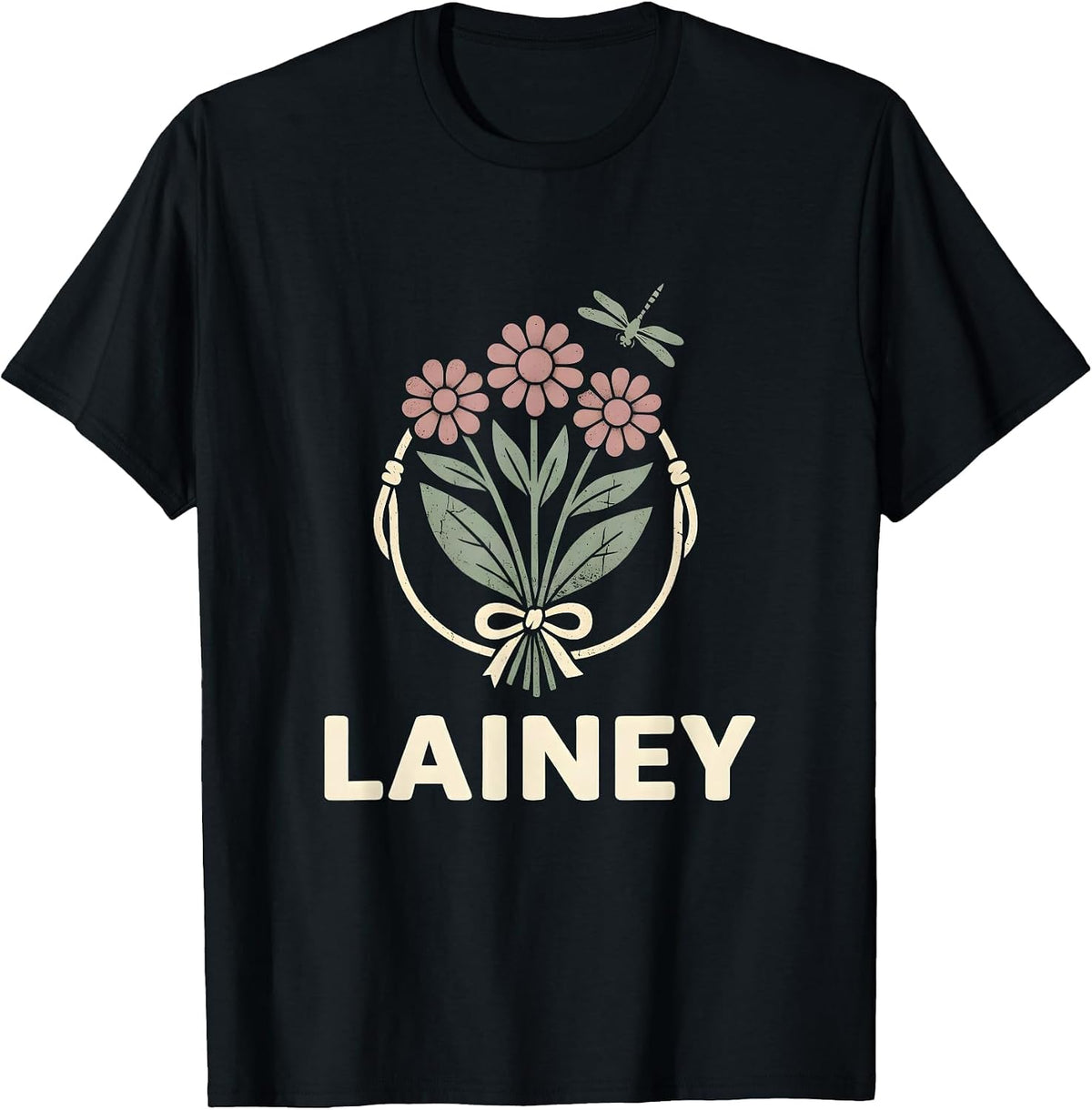 Men's Lainey Floral Boho Western Cowgirl Name Gift for Girls T-Shirt - Black