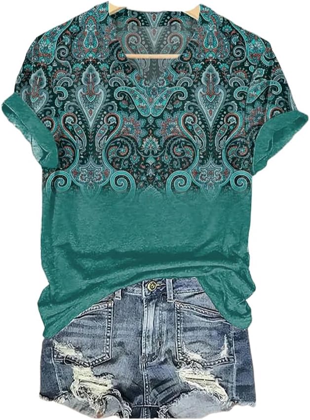 Women's Retro Western Graphic Print Comfort Short Sleeve T-Shirt Cowgirl Tshirt - Forest