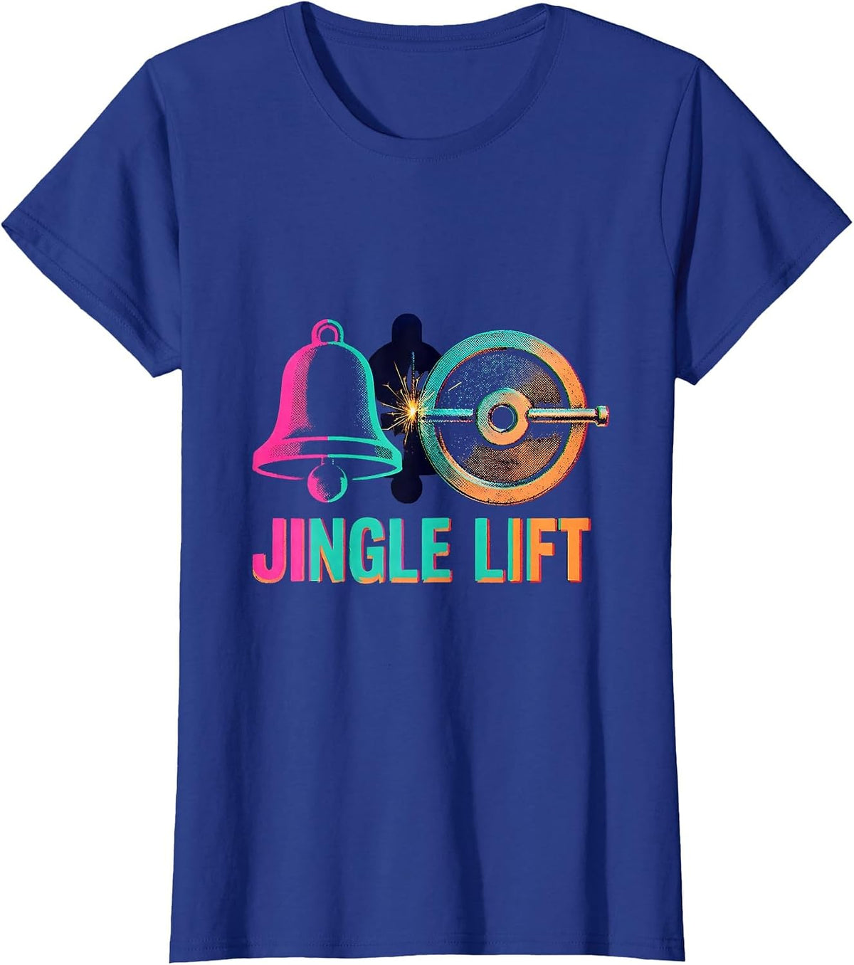 Women's Jingle Lift Risograph Funny Christmas Gym Workout Fitness T-Shirt - Royal Blue