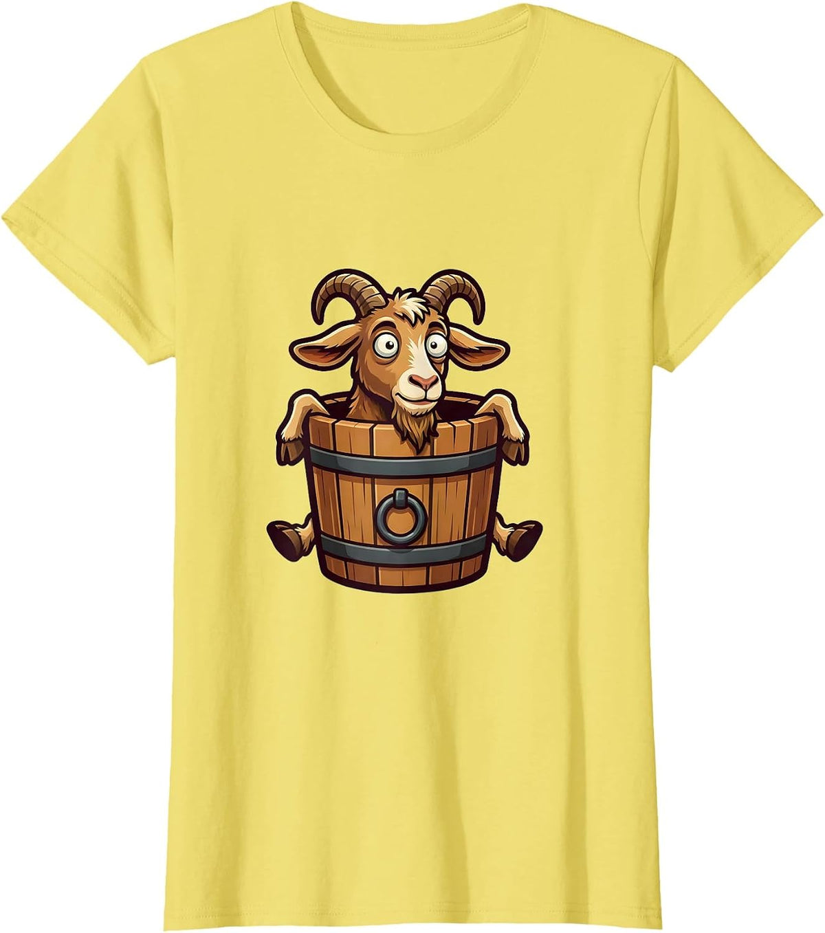 Women's Derpy Goat Stuck in a Bucket Funny Illustration T-Shirt - Lemon Yellow
