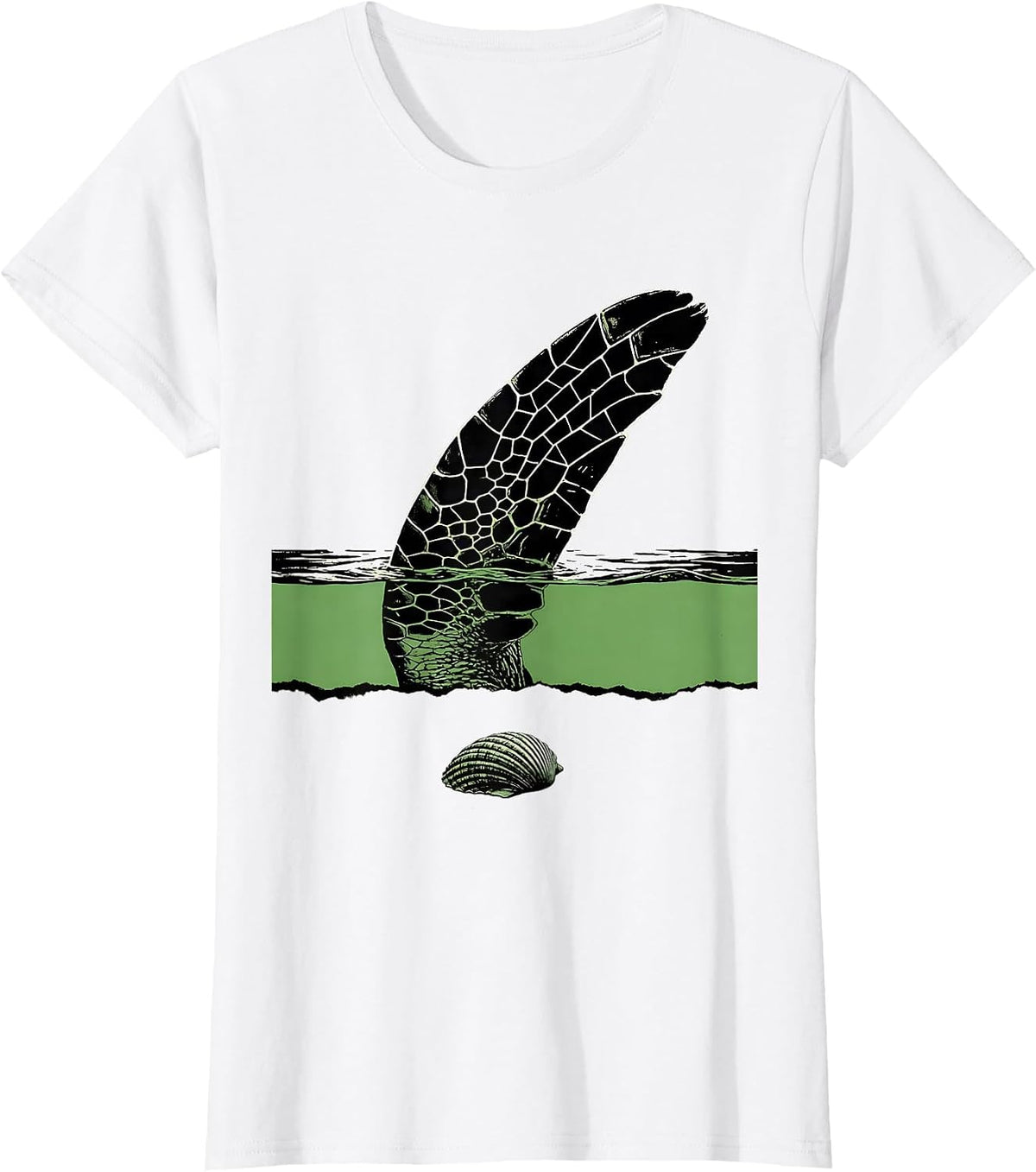 Women's Oversized Paddle Flipper Sea Turtle Ocean Animal Lover T-Shirt - White