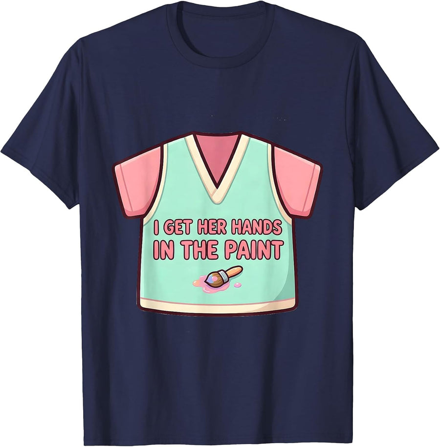 I Get Her Hands In The Paint Cute Kawaii Paraeducator T-Shirt - Navy Blue