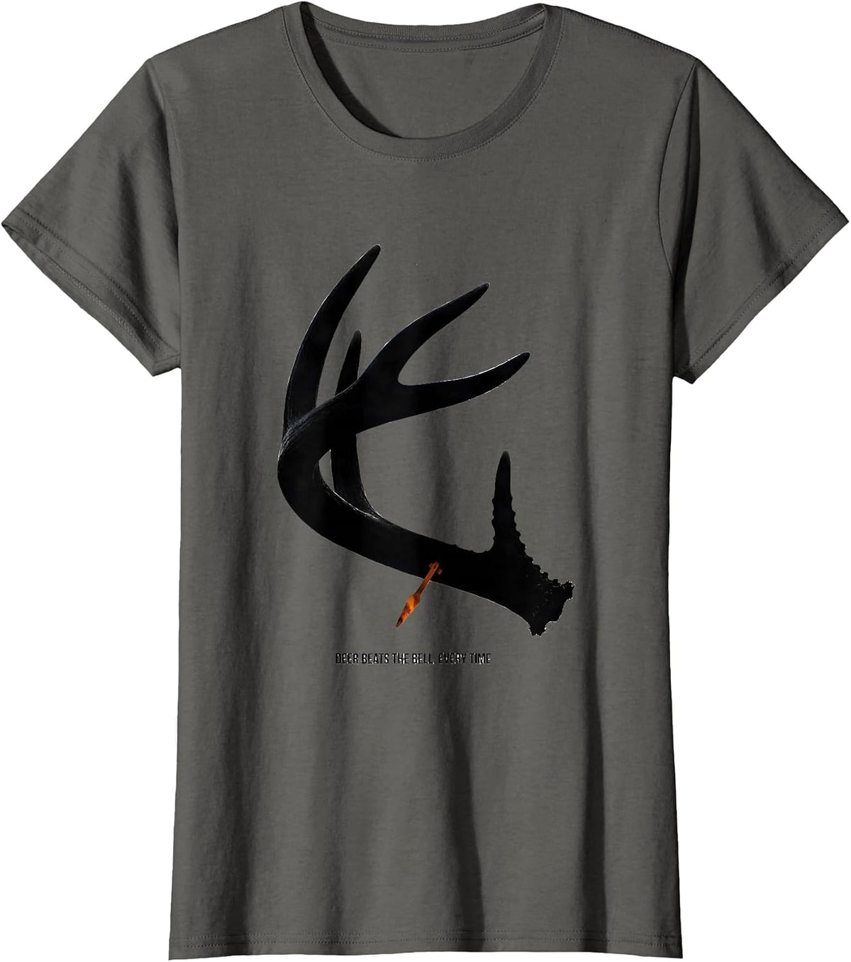 Women's Deer Beats The Bell, Every Time Funny Hunting Dad Humor T-Shirt - Asphalt Grey
