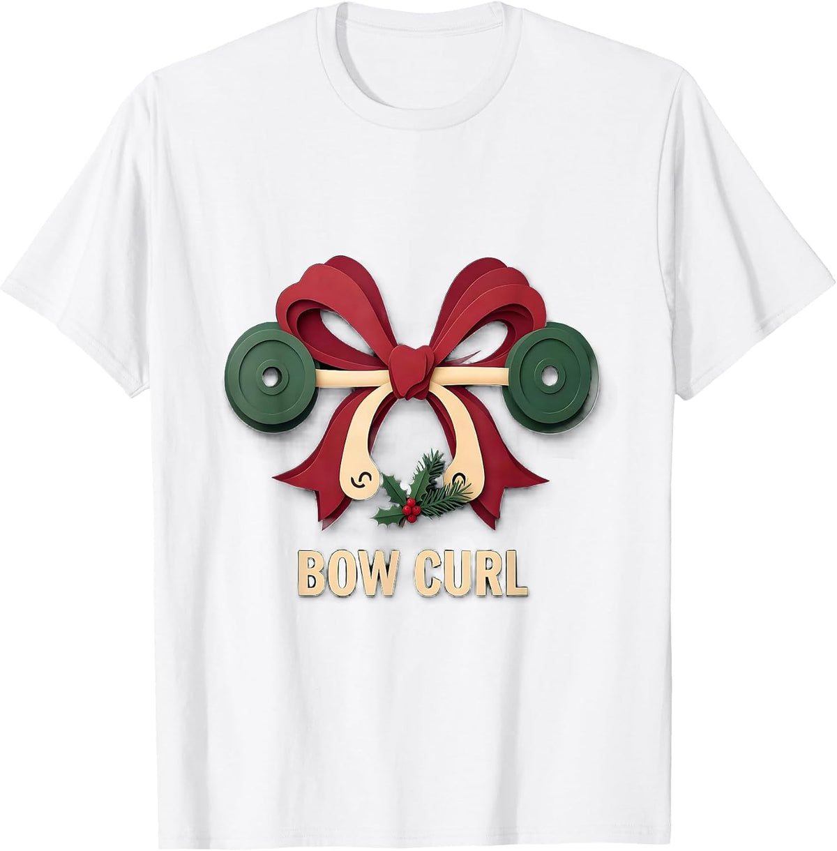 Men's Bow Curl Funny Christmas Gym Workout Fitness Gift T-Shirt - White
