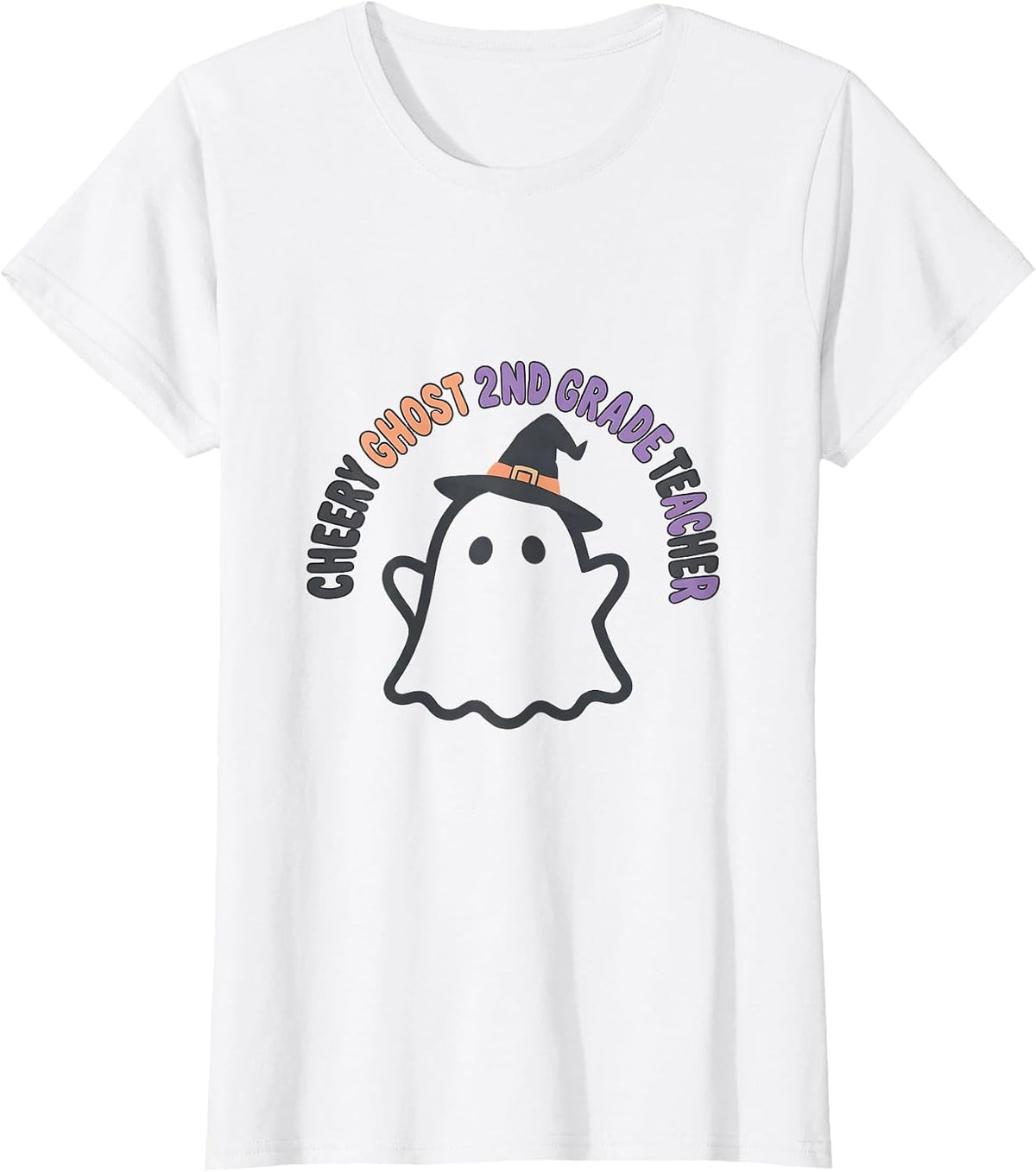 Women's Cheery Ghost 2nd Grade Teacher Cute Kawaii Halloween Costume T-Shirt - White