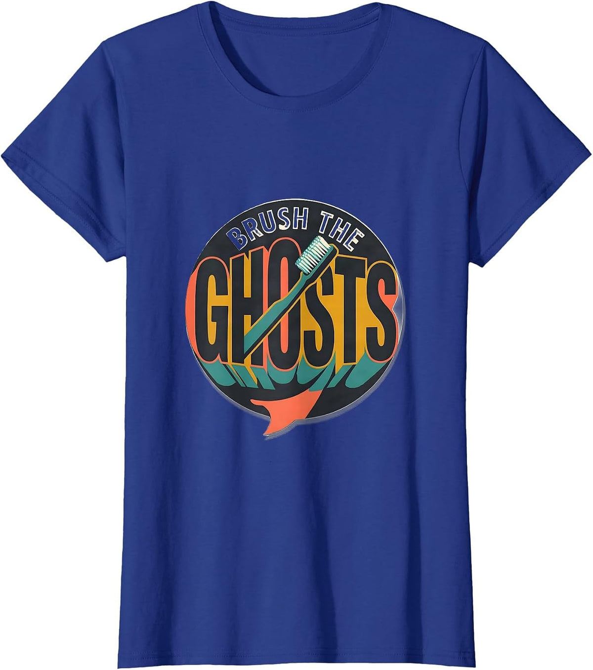 Women's Brush the Ghosts Midcentury Modern Dental Halloween Costume T-Shirt - Royal Blue