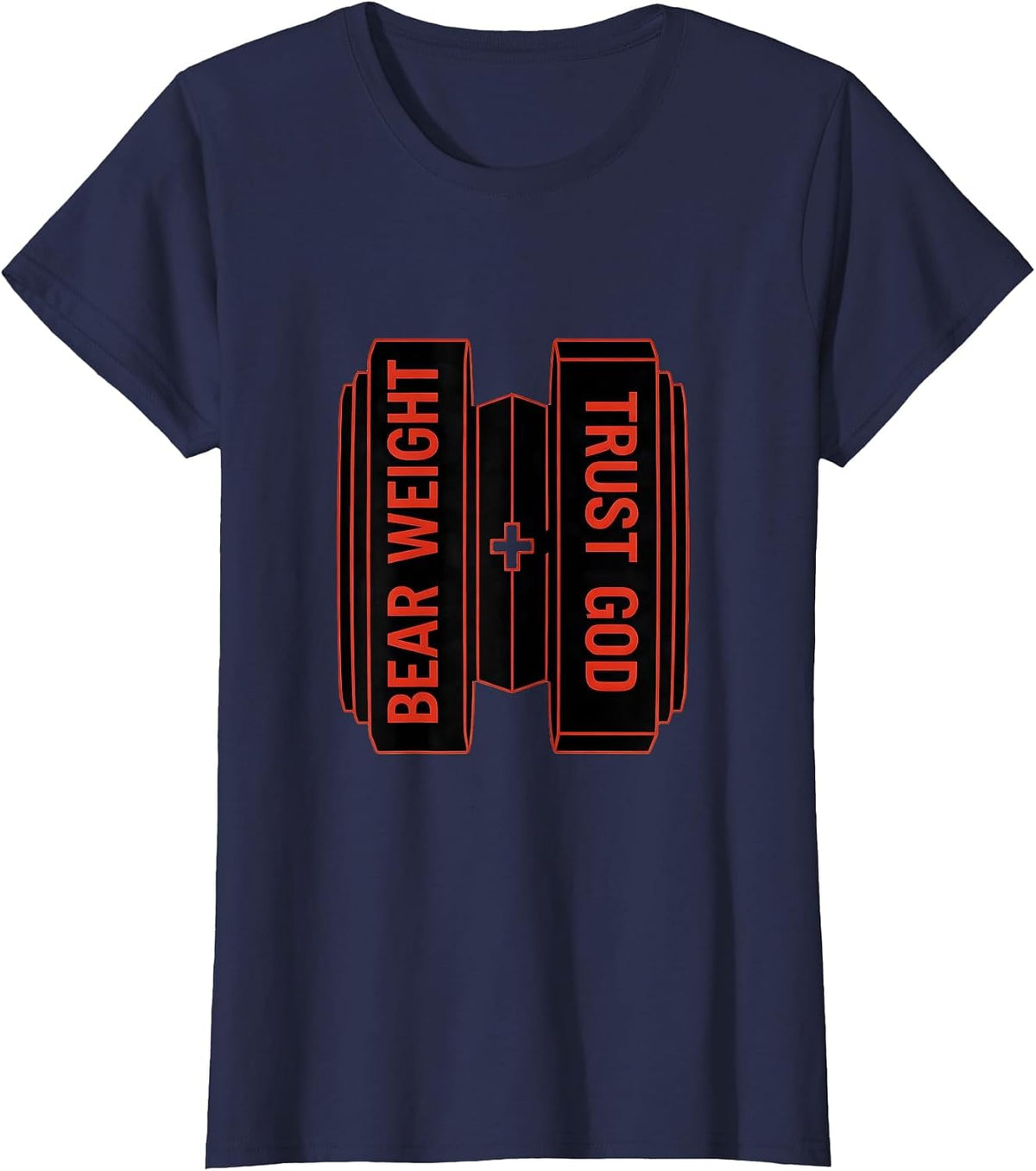 Women's Bear Weight Trust God Faith Fitness Gym Christian T-Shirt - Navy Blue
