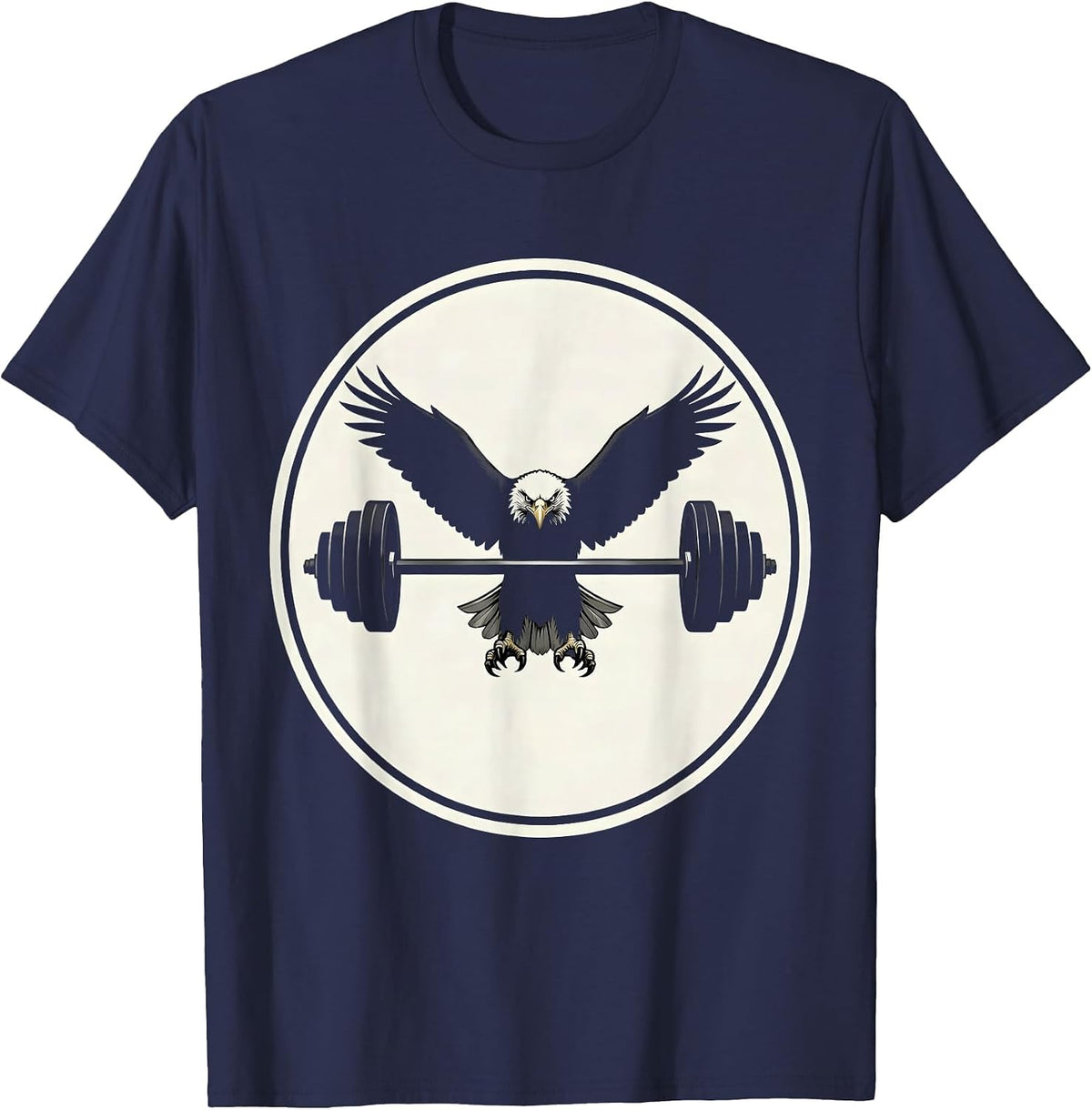 Eagle Soaring Dumbbell Wings Gym Graphic T-Shirt - Navy Blue