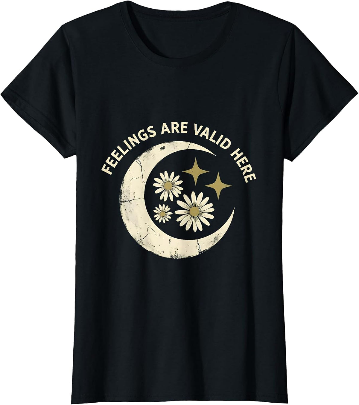 Feelings Are Valid Here Mental Health Design T-Shirt - Black