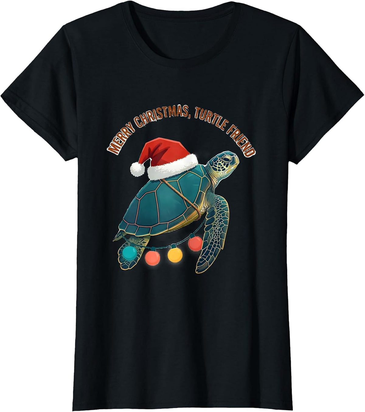 Women's Merry Christmas, Turtle Friend Whimsical Sea Turtle Lover T-Shirt - Black