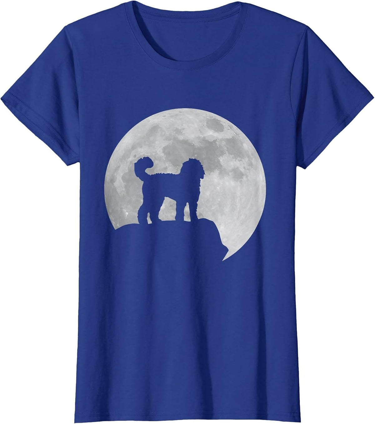 Moon and Dog Silhouette - Bernedoodle T-Shirt - Royal Blue