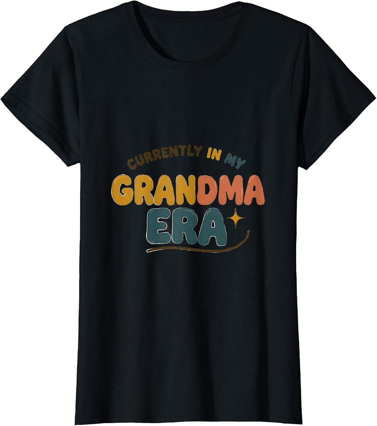Women's Currently In My Grandma Era Retro Groovy Mother Grandmother T-Shirt - Black