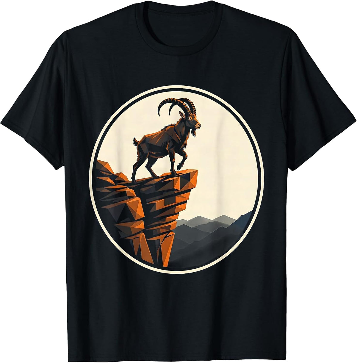 Men's Mountain Goat Sheer Cliff Edge Freedom Design T-Shirt - Black