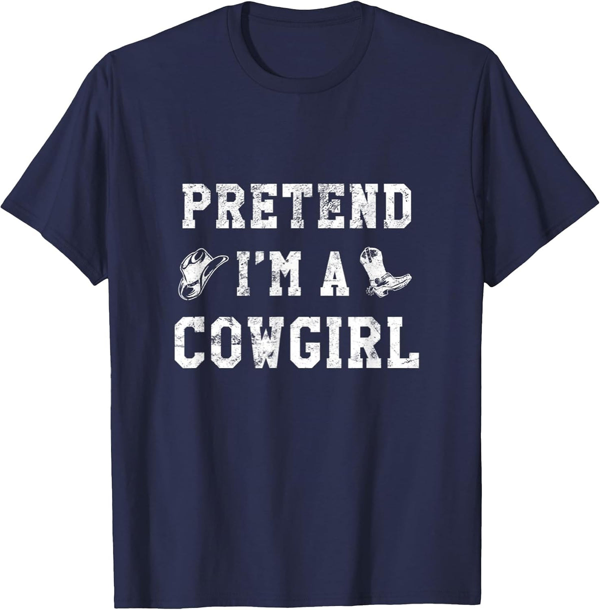 Pretend I'm A Cowgirl Funny Western Halloween Costume Party T-Shirt - Navy Blue