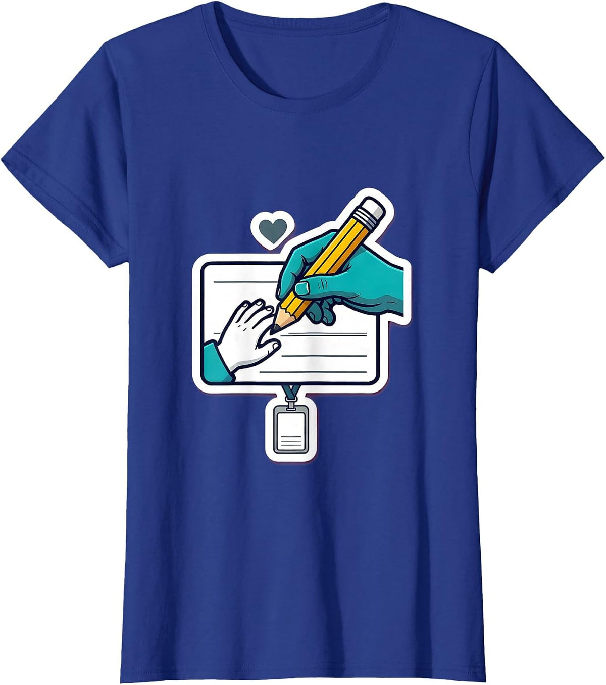Women's Handprint Pencil Guide Paraeducator Appreciation Sticker T-Shirt - Royal Blue