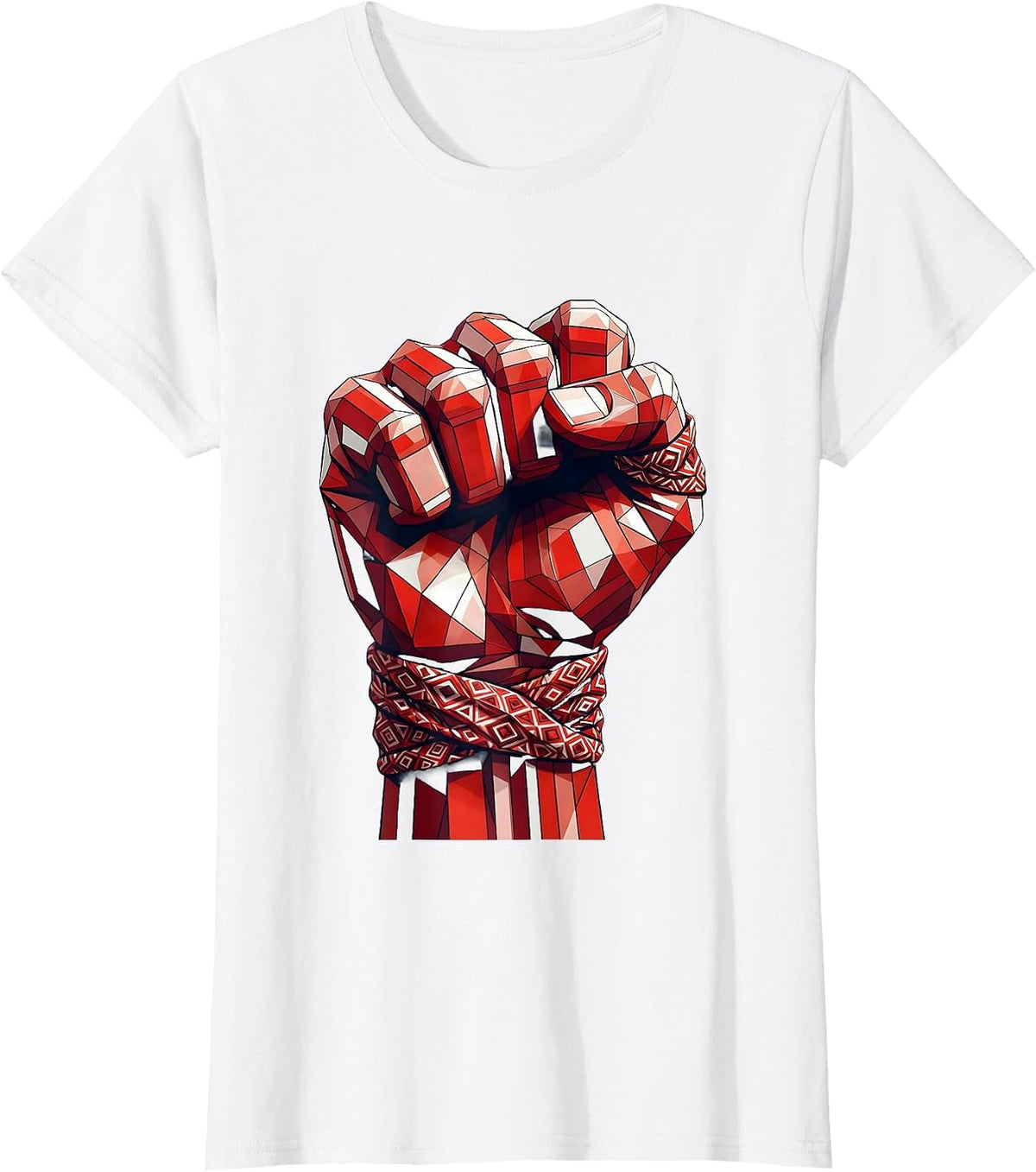 Raised Fist Bandana Wrapped Knuckles Graphic T-Shirt - White