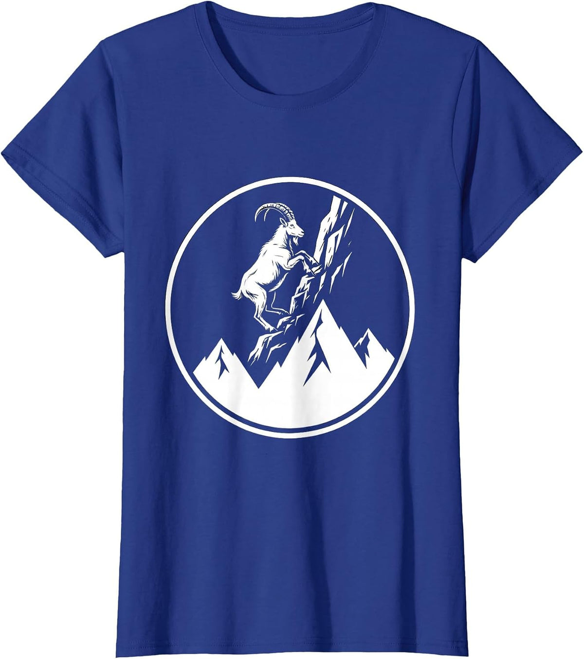 Women's Goat Climbing Snowy Mountain Summit Illustration T-Shirt - Royal Blue