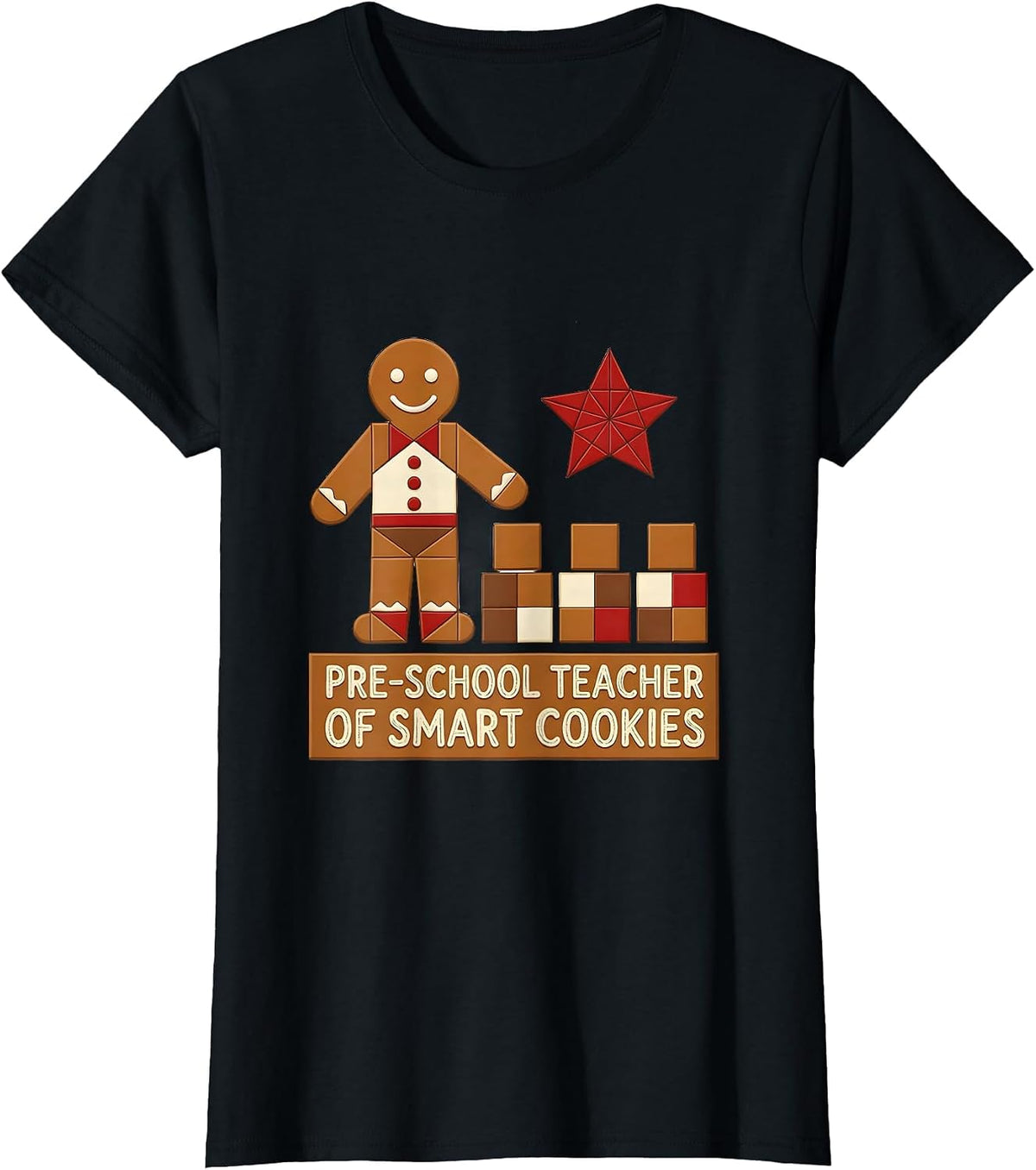 Women's Pre-School Teacher Of Smart Cookies Cute Gingerbread T-Shirt - Black