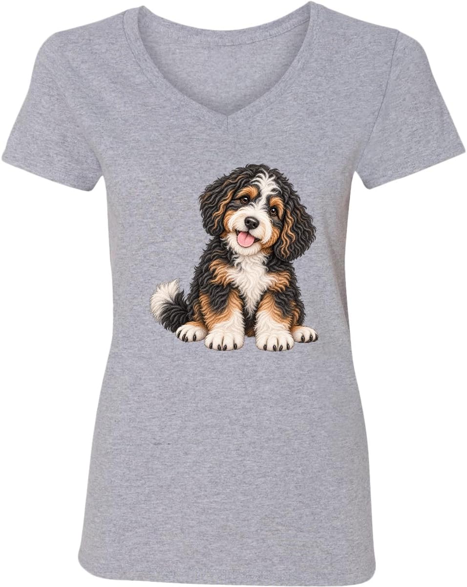inktastic Bernedoodle Puppy Women's V-Neck T-Shirt - 0060 Heather Grey