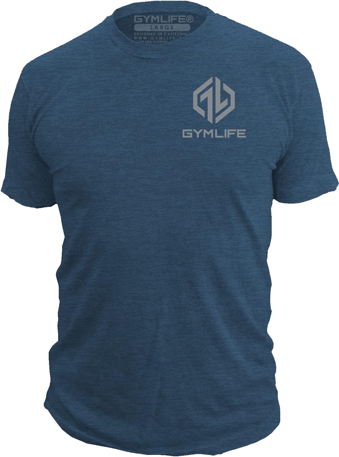 GYM LIFE Men's Power Up Icon Athletic Performance Short Sleeve Workout T-Shirt, Black - Navy Blue