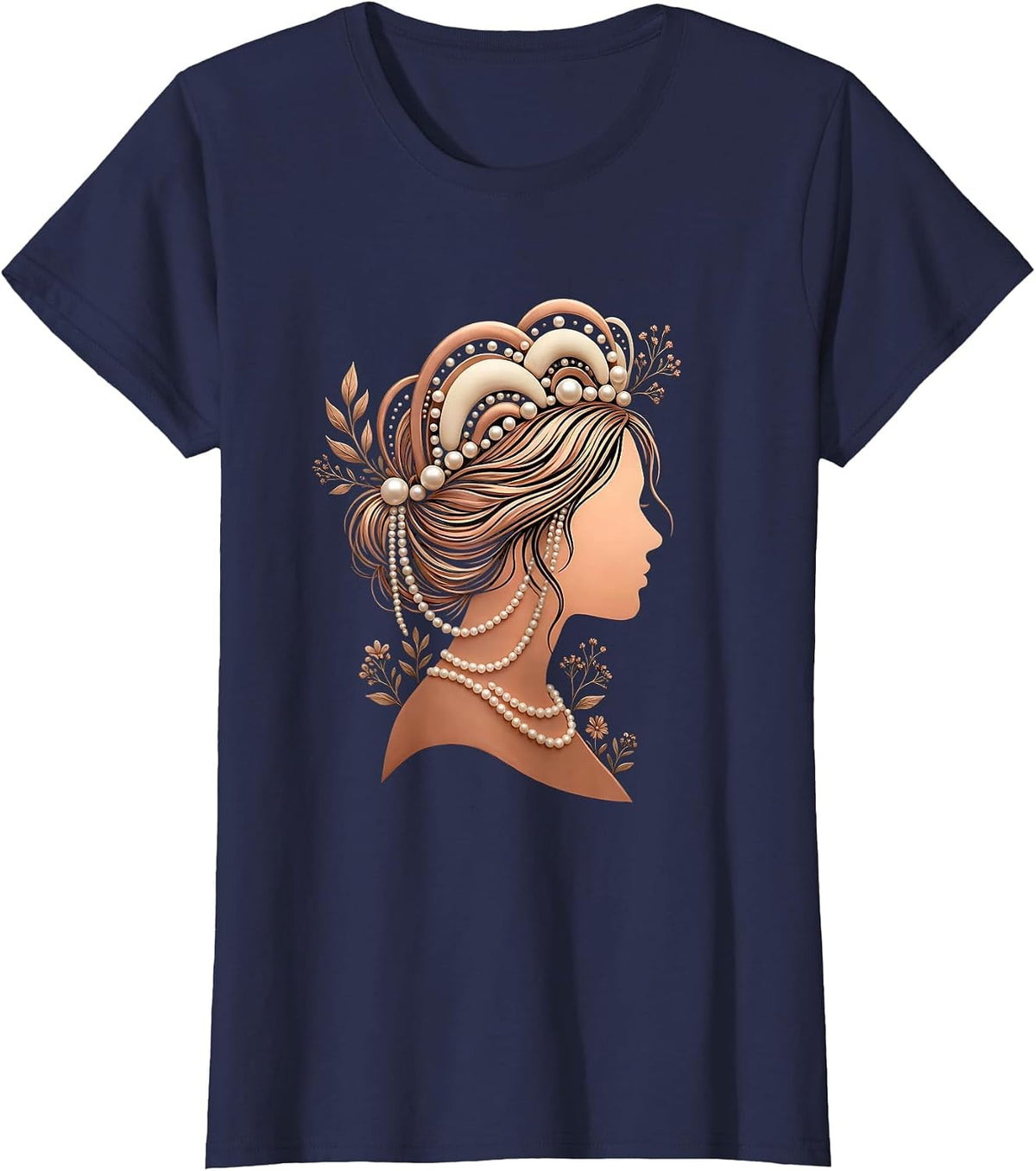 Women's Glam Crown and Pearls Mimi Graphic Tee T-Shirt - Navy Blue