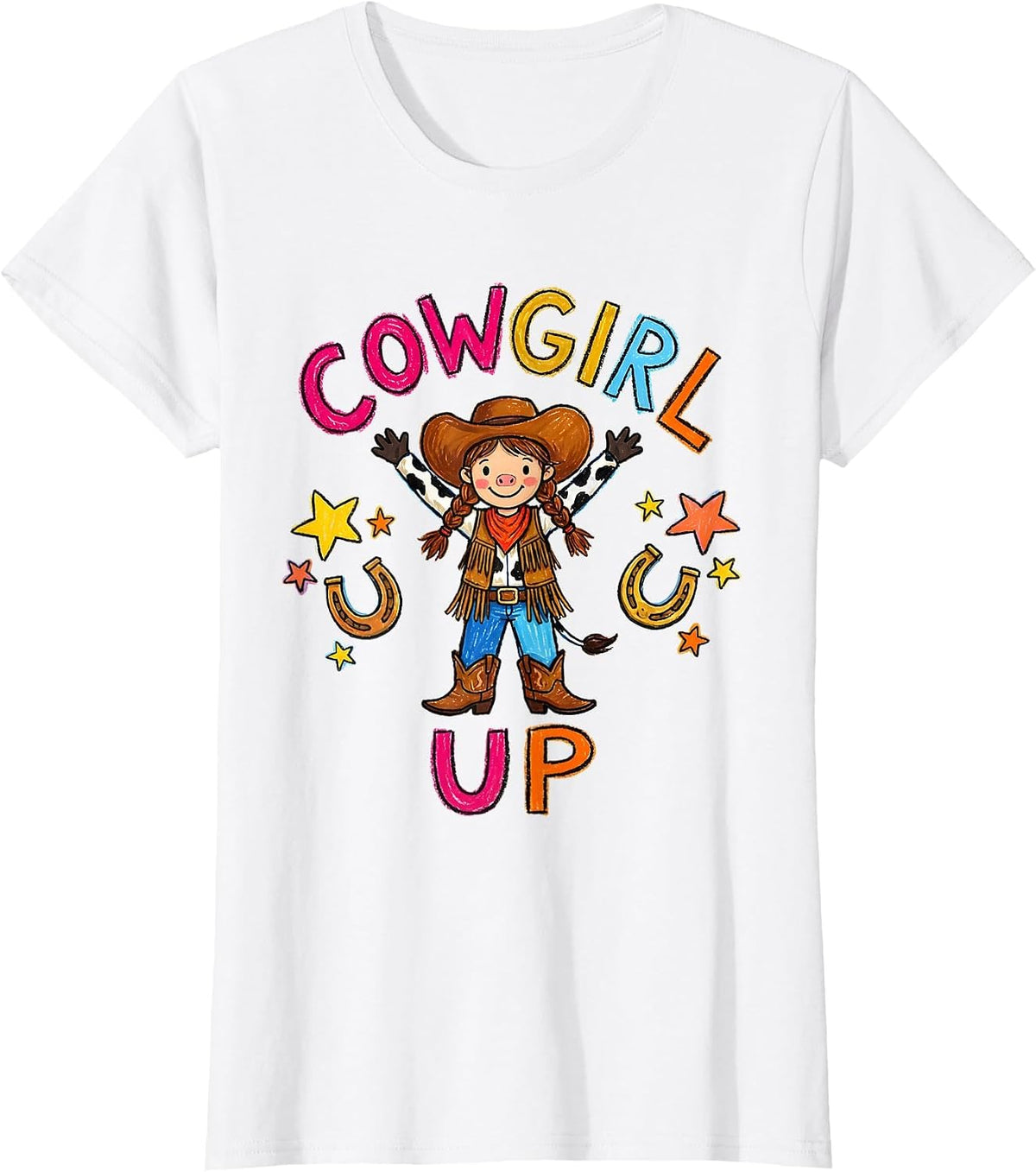 Cowgirl Up Western Rodeo Design T-Shirt - White