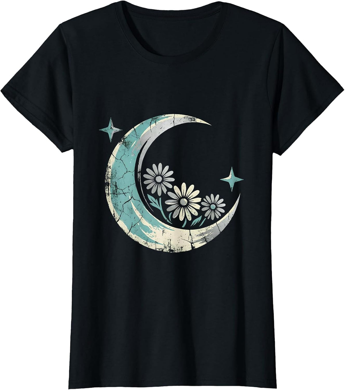 Turquoise Horseshoe Wildflowers Western Cowgirl Design T-Shirt - Black