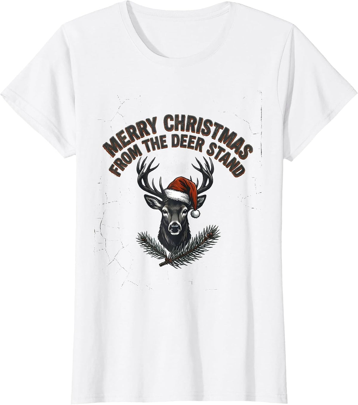 Women's Merry Christmas From The Deer Stand Distressed Hunting Gift T-Shirt - White