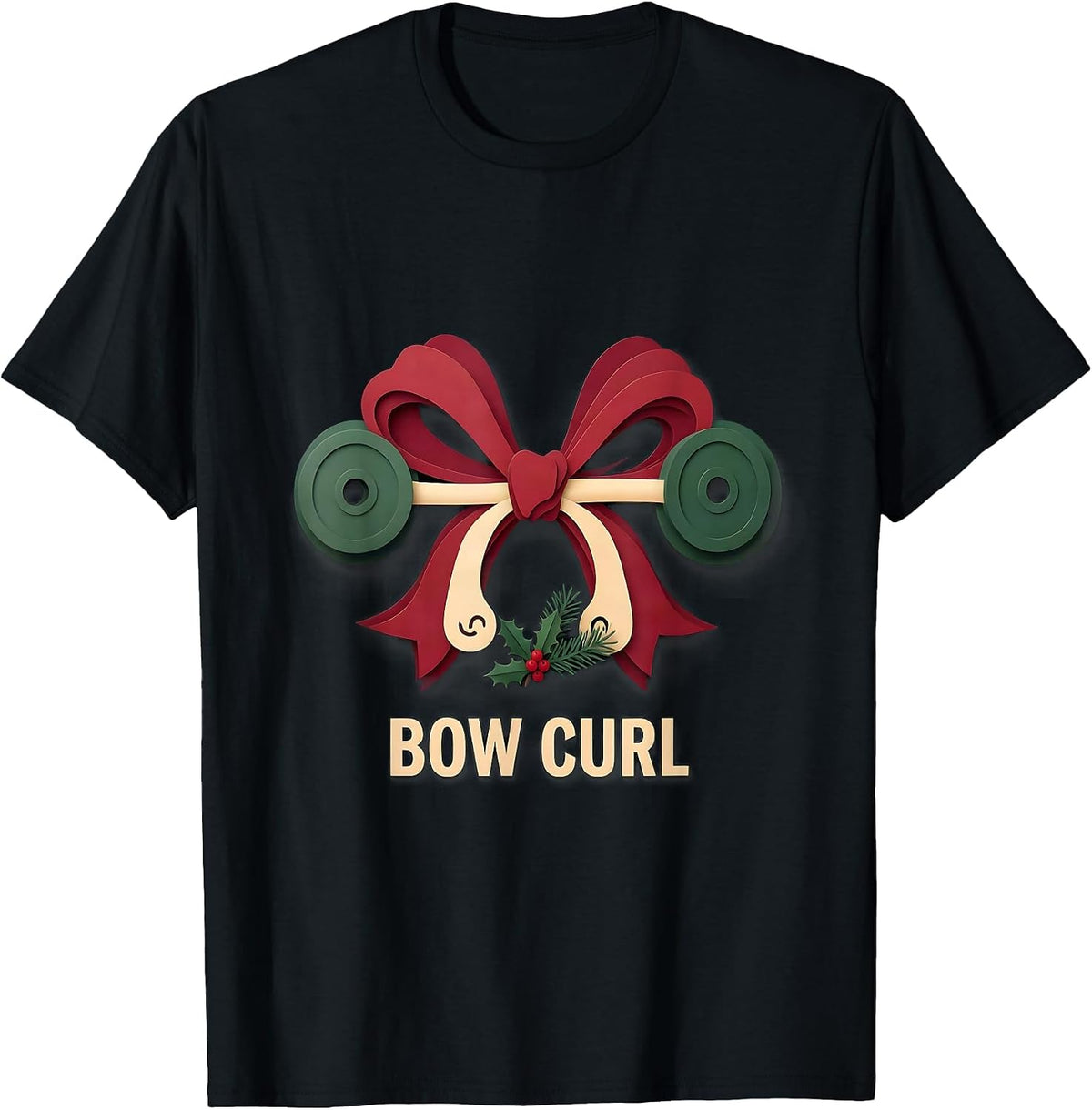 Men's Bow Curl Funny Christmas Gym Workout Fitness Gift T-Shirt - Black