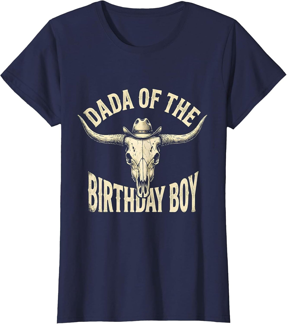 Women's Dada Of The Birthday Boy Boho Western Mono Farm Cow 1st T-Shirt - Navy Blue