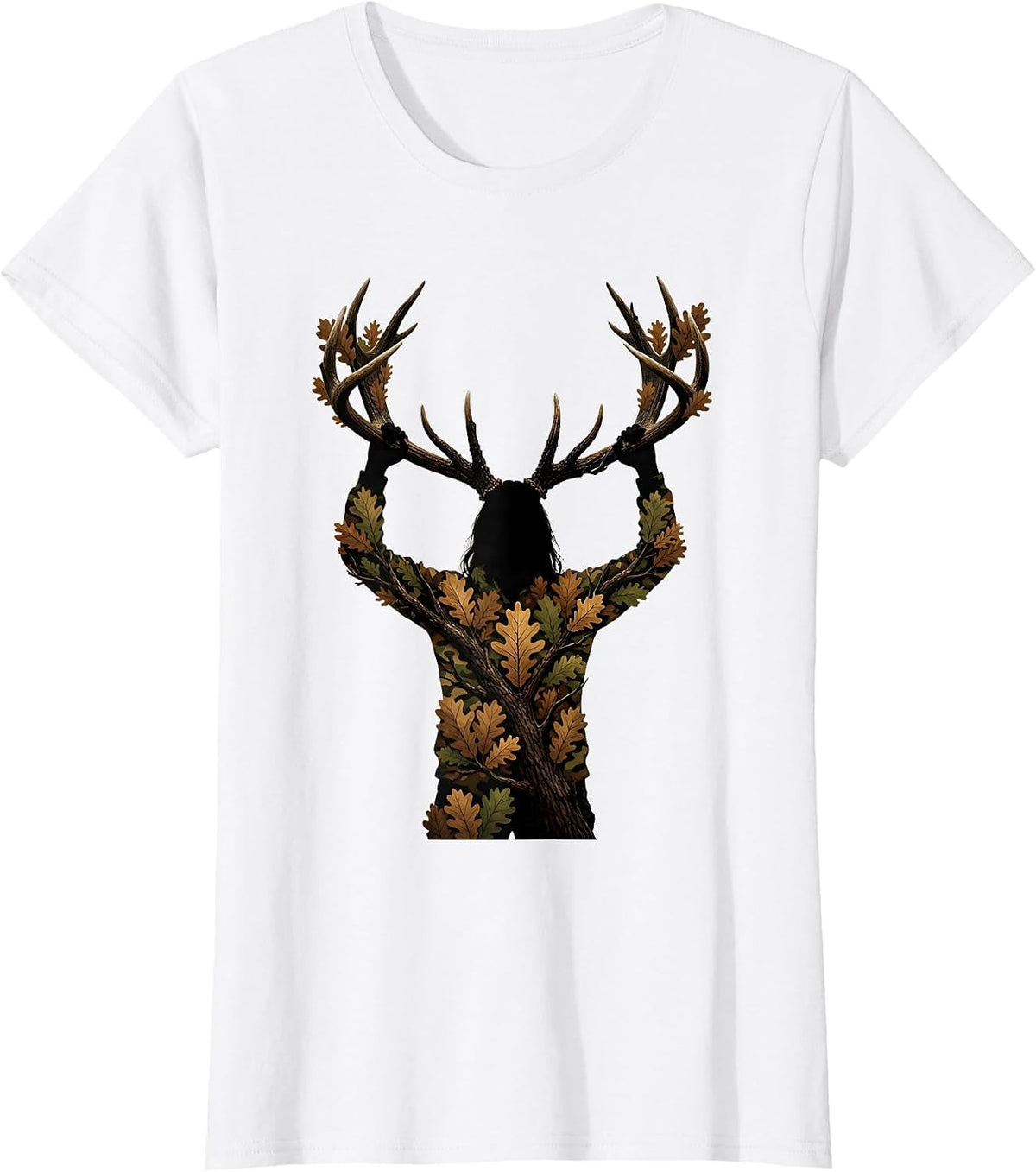Women's Camo Deer Hunter Trophy Rack Hunting Illustration T-Shirt - White