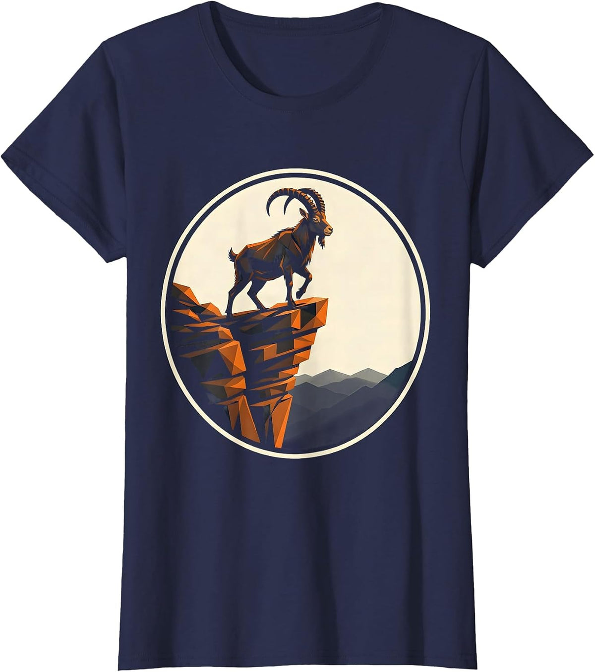 Women's Mountain Goat Sheer Cliff Edge Freedom Design T-Shirt - Navy Blue