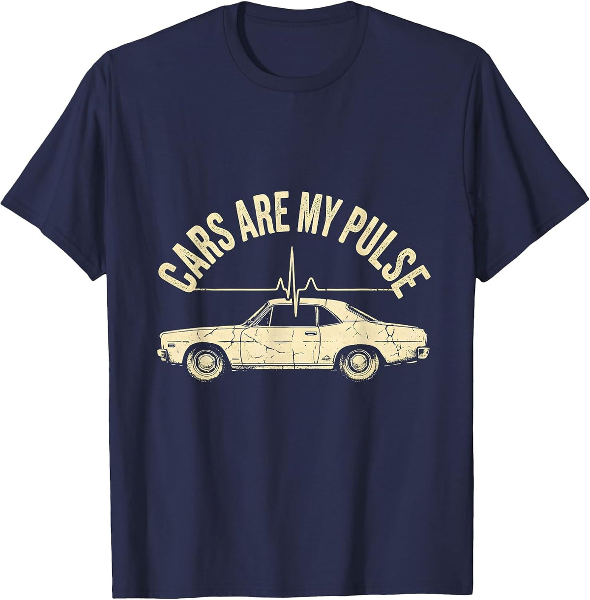 Cars Are My Pulse Vintage Car Enthusiast Boho Western Auto T-Shirt - Navy Blue