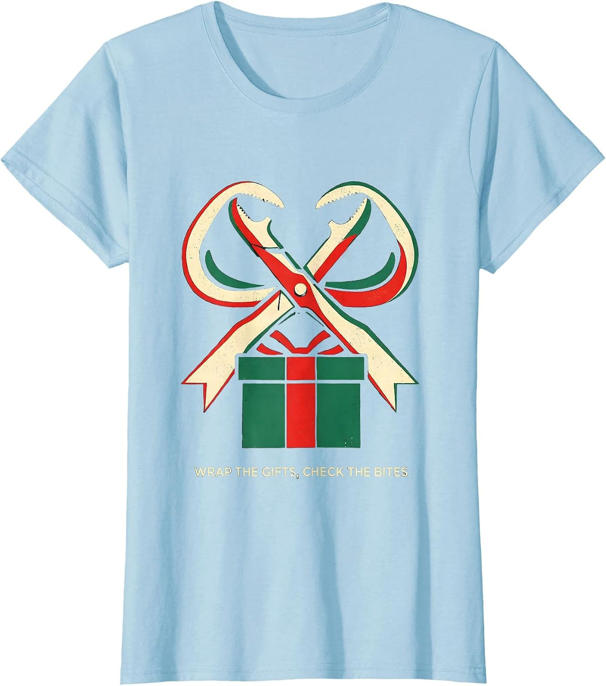 Wrap The Gifts Check The Bites Funny Dentist Christmas T-Shirt - Baby Blue