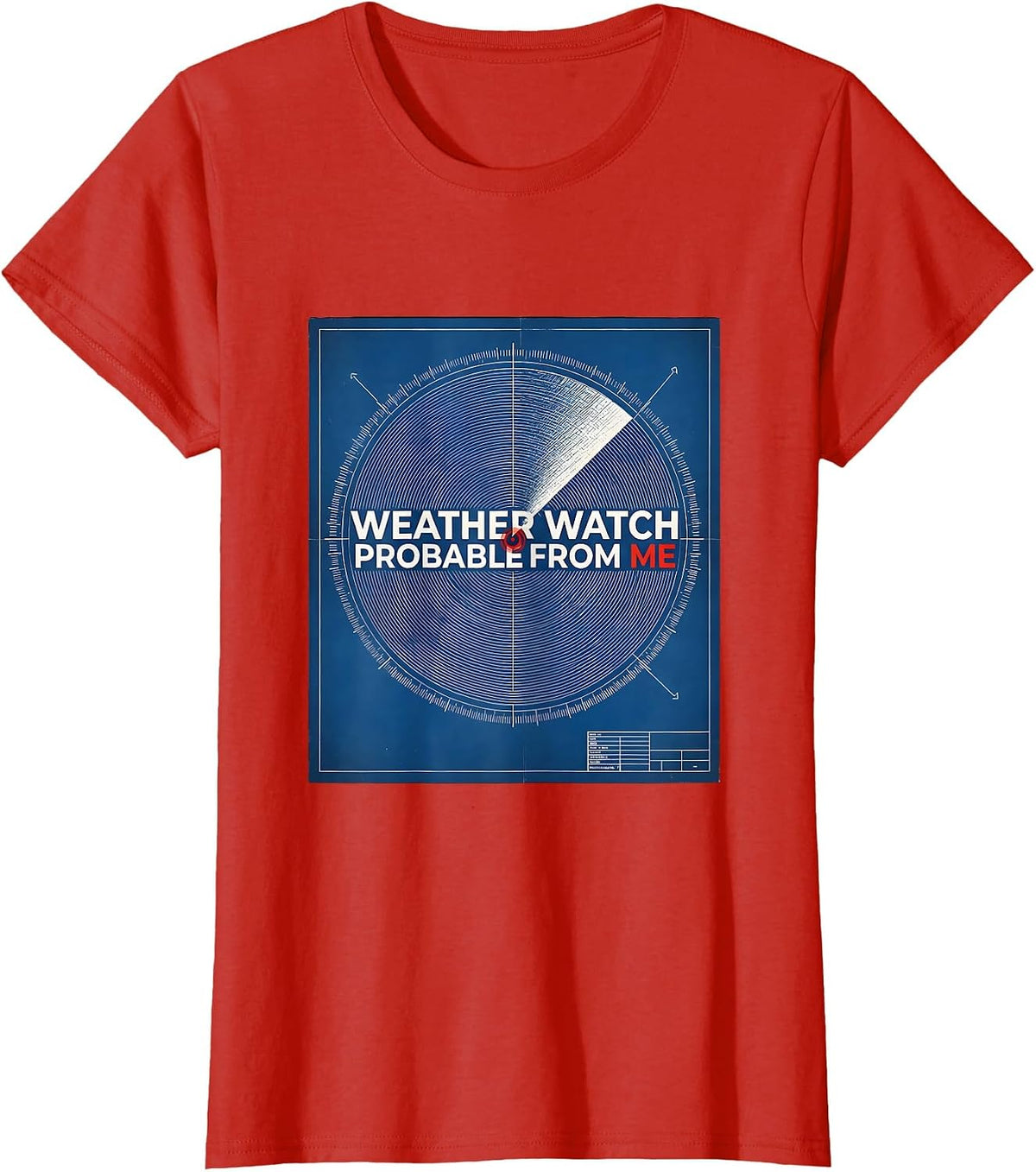 Women's Weather Watch Probable From Me Technical Blueprint T-Shirt - Red